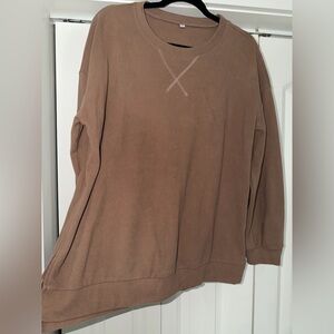 Brown Crewneck Sweatshirt with Zippers on sides